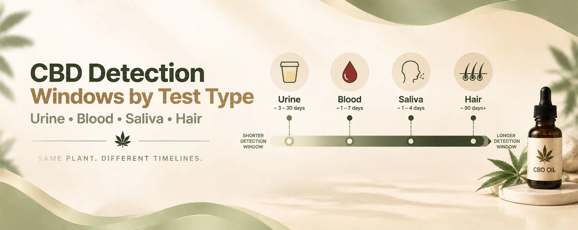 CBD detection windows compared by urine, blood, saliva, and hair tests