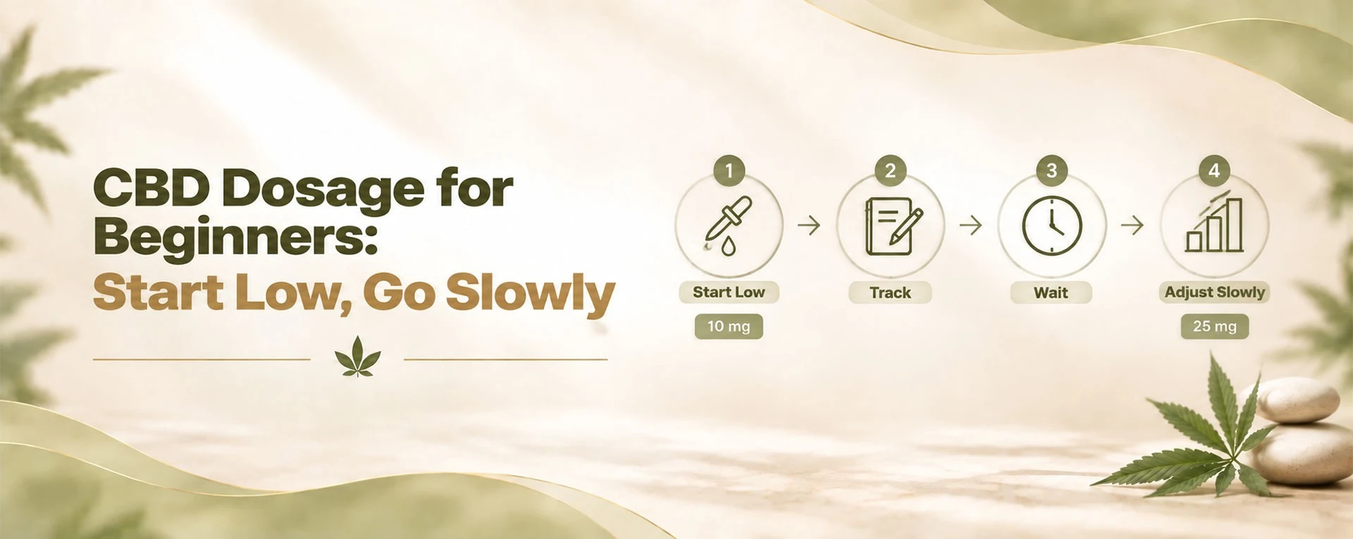 Simple CBD dosage guide showing a gradual approach for beginners
