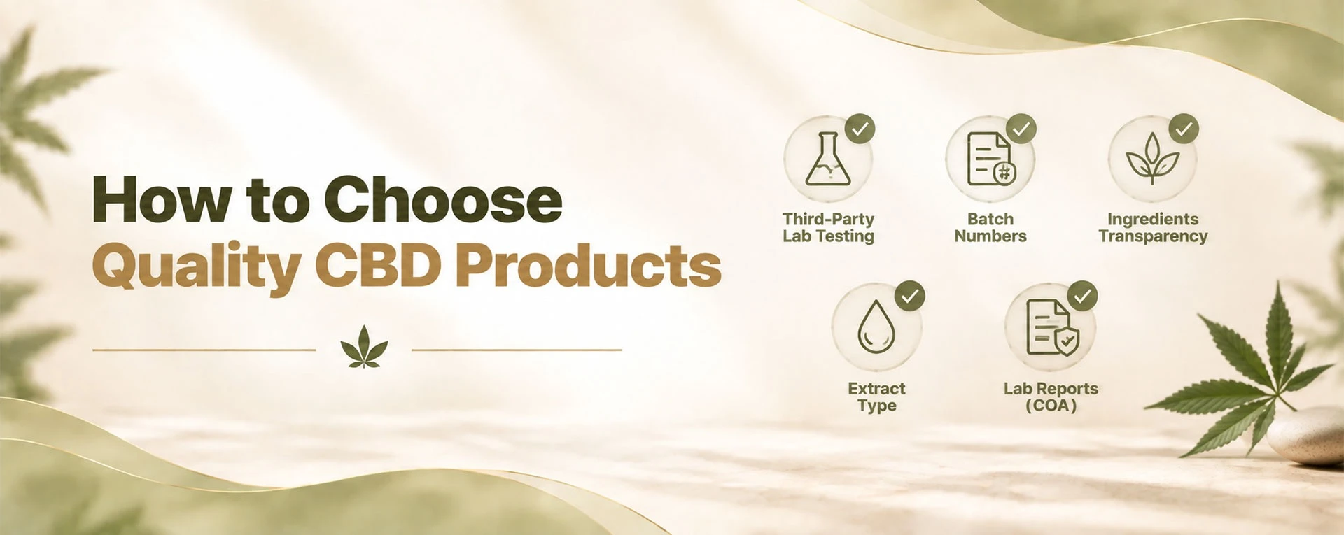CBD quality checklist showing lab testing, ingredients, and batch information